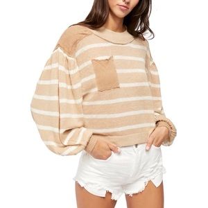 Free People Between The Lines Pullover Sweater in Birch Bark Combo